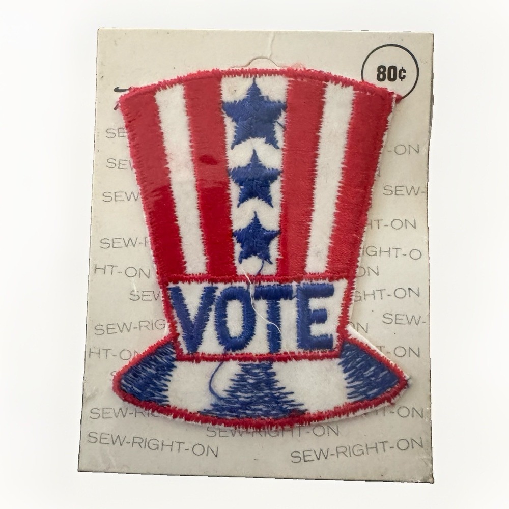 VTG 1971 Talon Applique‎ Vote Patch Uncle Sam Top Hat Embroidered Sew-On Craft